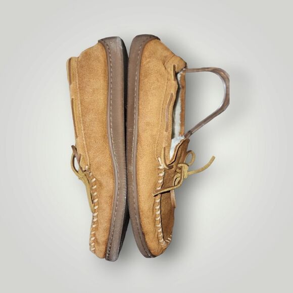 Minnetonka Brown Suede Moccasin Slippers Pile Lined Hard Soled 3902 11 - Picture 5 of 12